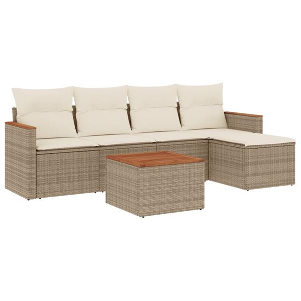 Grote foto vidaxl 6 delige loungeset met kussens poly rattan beige tuin en terras tuinmeubelen