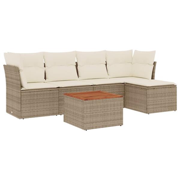 Grote foto vidaxl 6 delige loungeset met kussens poly rattan beige tuin en terras tuinmeubelen