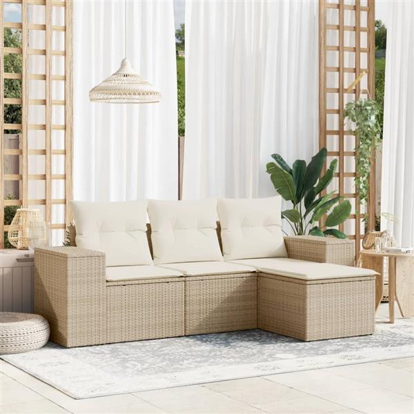 Grote foto vidaxl 4 delige loungeset met kussens poly rattan beige tuin en terras tuinmeubelen