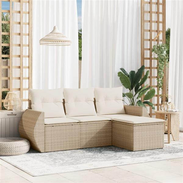 Grote foto vidaxl 4 delige loungeset met kussens poly rattan beige tuin en terras tuinmeubelen