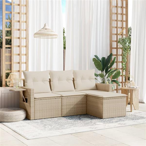 Grote foto vidaxl 4 delige loungeset met kussens poly rattan beige tuin en terras tuinmeubelen