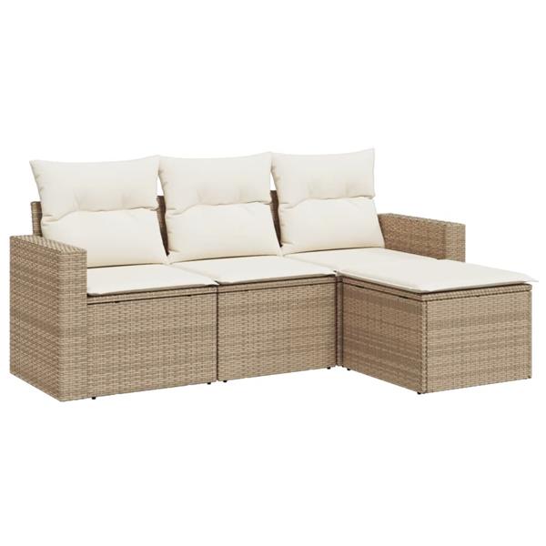 Grote foto vidaxl 4 delige loungeset met kussens poly rattan beige tuin en terras tuinmeubelen