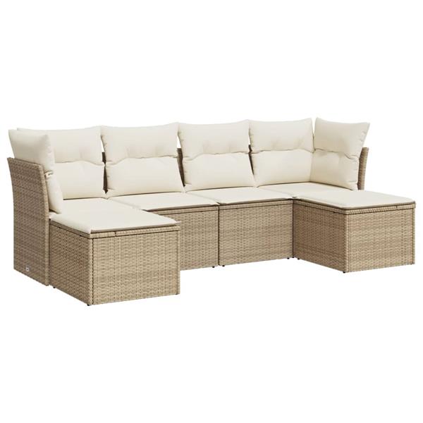 Grote foto vidaxl 6 delige loungeset met kussens poly rattan beige tuin en terras tuinmeubelen