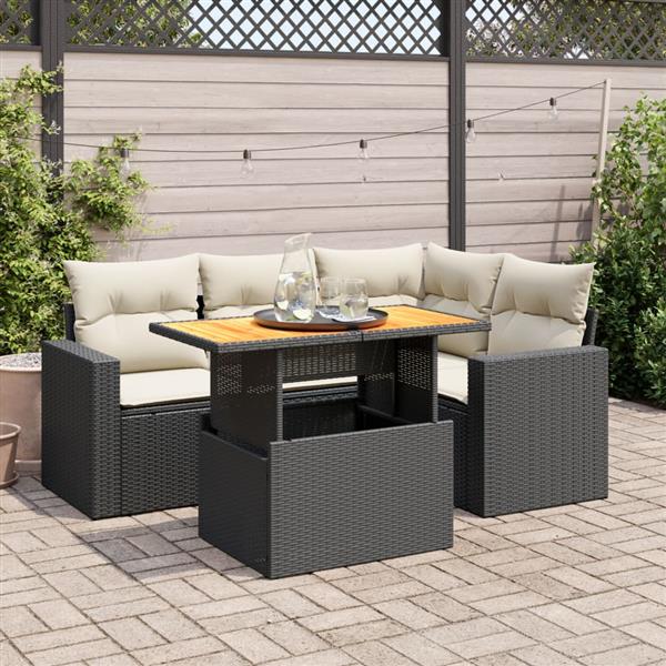 Grote foto vidaxl 5 delige loungeset met kussens poly rattan zwart tuin en terras tuinmeubelen