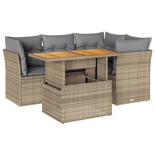 Grote foto vidaxl 5 delige loungeset met kussens poly rattan beige tuin en terras tuinmeubelen