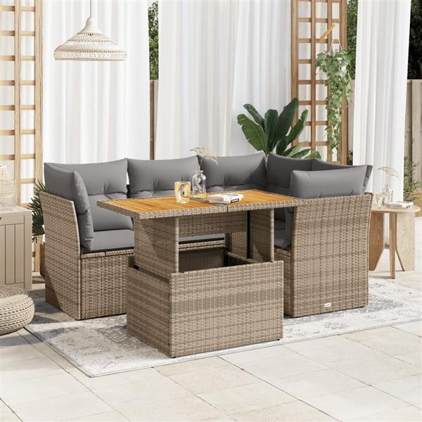 Grote foto vidaxl 5 delige loungeset met kussens poly rattan beige tuin en terras tuinmeubelen