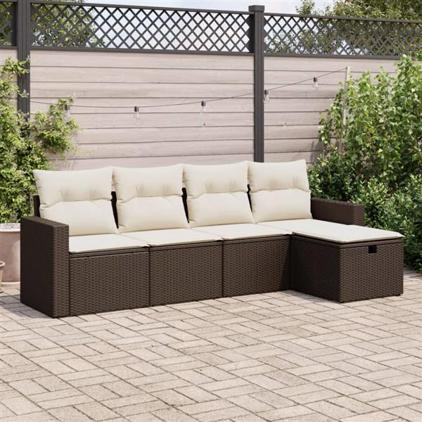 Grote foto vidaxl 5 delige loungeset met kussens poly rattan bruin tuin en terras tuinmeubelen