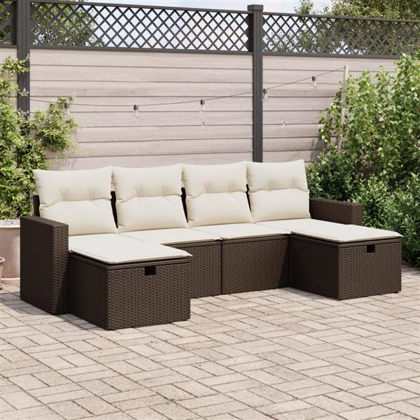 Grote foto vidaxl 6 delige loungeset met kussens poly rattan bruin tuin en terras tuinmeubelen