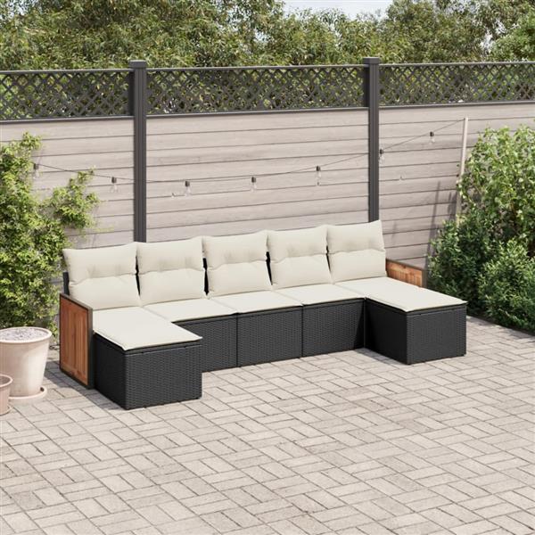 Grote foto vidaxl 7 delige loungeset met kussens poly rattan zwart tuin en terras tuinmeubelen