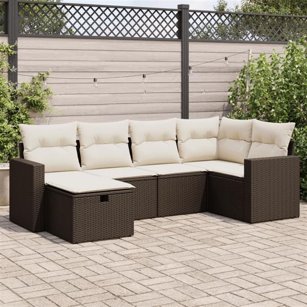 Grote foto vidaxl 6 delige loungeset met kussens poly rattan bruin tuin en terras tuinmeubelen