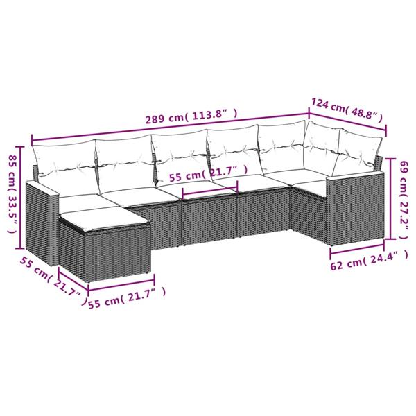 Grote foto vidaxl 7 delige loungeset met kussens poly rattan zwart tuin en terras tuinmeubelen