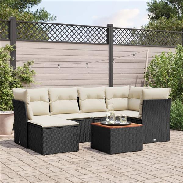 Grote foto vidaxl 7 delige loungeset met kussens poly rattan zwart tuin en terras tuinmeubelen