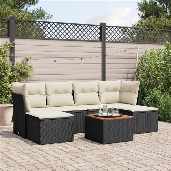 Grote foto vidaxl 7 delige loungeset met kussens poly rattan zwart tuin en terras tuinmeubelen