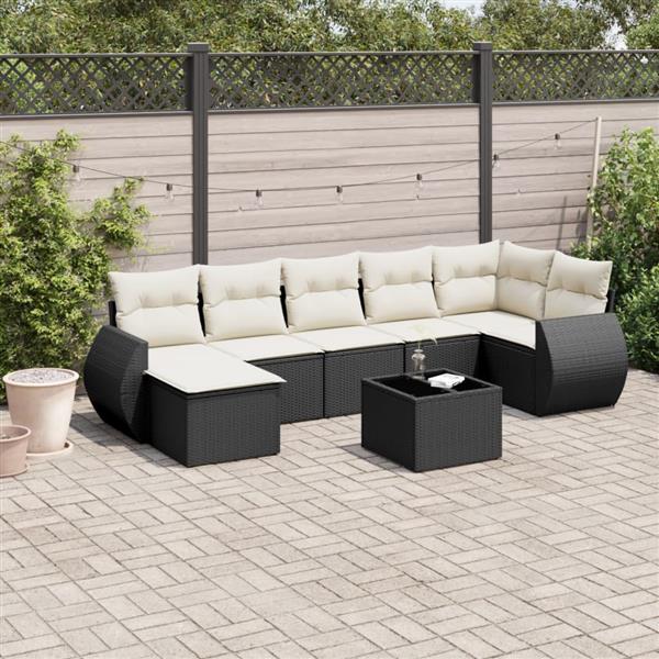 Grote foto vidaxl 7 delige loungeset met kussens poly rattan zwart tuin en terras tuinmeubelen