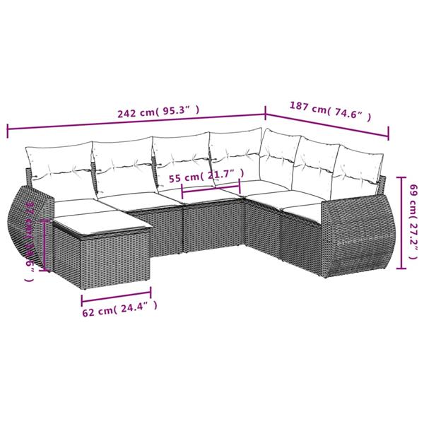 Grote foto vidaxl 7 delige loungeset met kussens poly rattan zwart tuin en terras tuinmeubelen