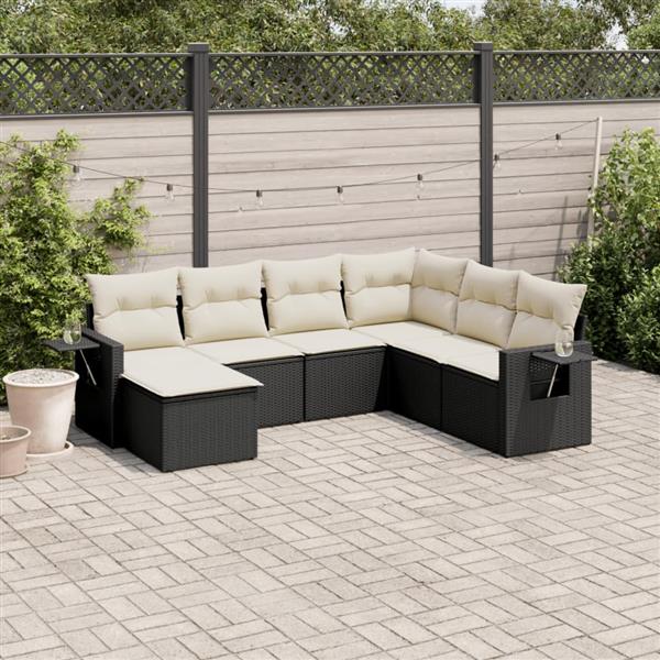 Grote foto vidaxl 7 delige loungeset met kussens poly rattan zwart tuin en terras tuinmeubelen