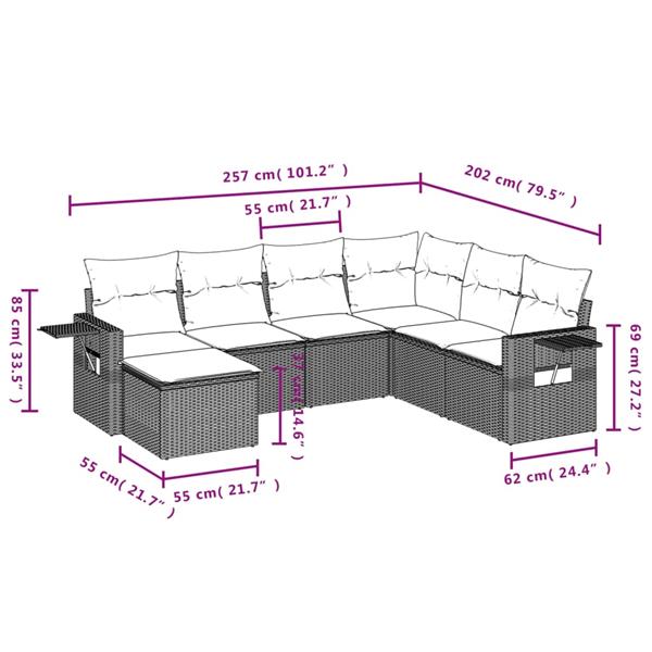 Grote foto vidaxl 7 delige loungeset met kussens poly rattan zwart tuin en terras tuinmeubelen