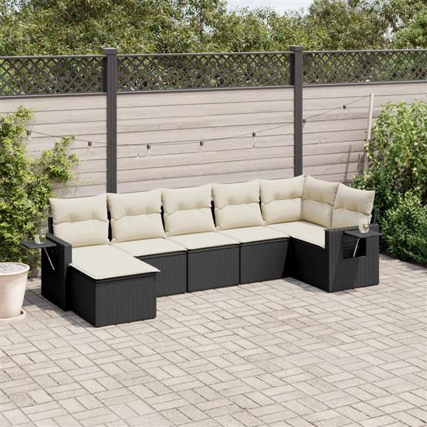 Grote foto vidaxl 7 delige loungeset met kussens poly rattan zwart tuin en terras tuinmeubelen