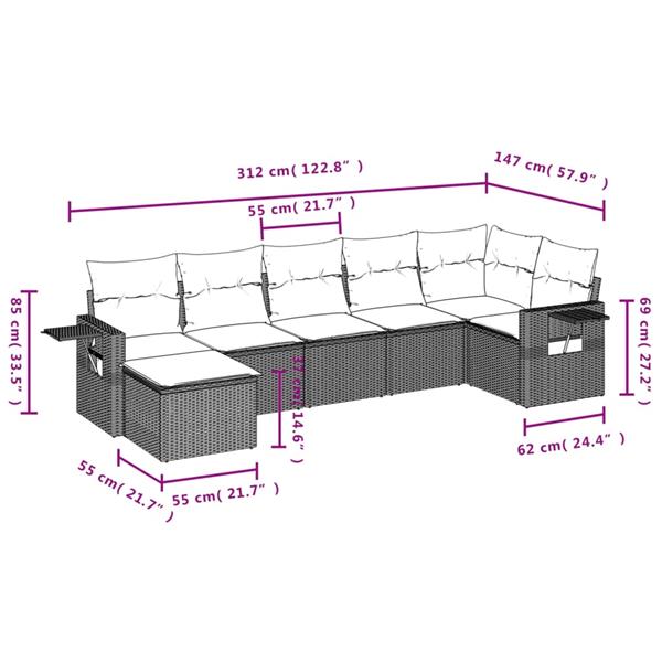 Grote foto vidaxl 7 delige loungeset met kussens poly rattan zwart tuin en terras tuinmeubelen