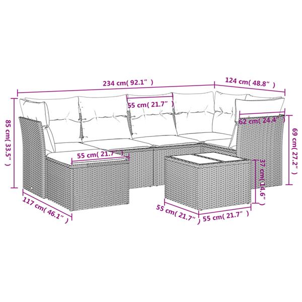 Grote foto vidaxl 7 delige loungeset met kussens poly rattan zwart tuin en terras tuinmeubelen