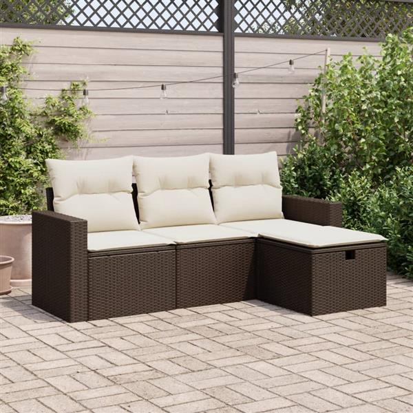 Grote foto vidaxl 4 delige loungeset met kussens poly rattan bruin tuin en terras tuinmeubelen