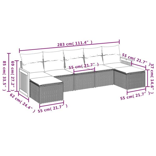 Grote foto vidaxl 7 delige loungeset met kussens poly rattan zwart tuin en terras tuinmeubelen