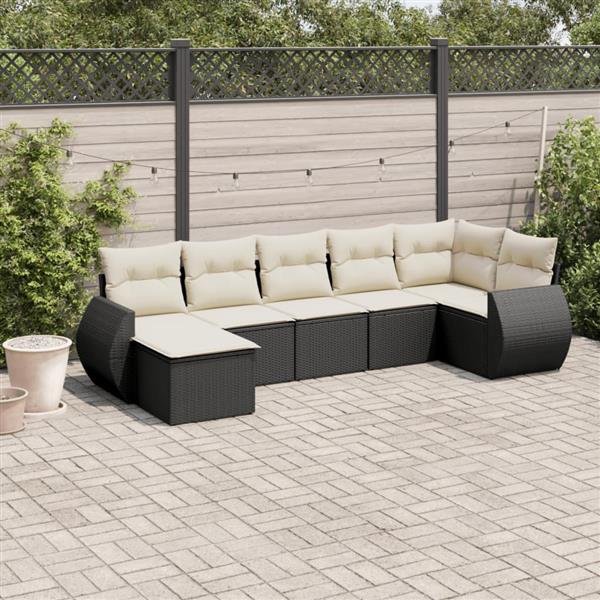 Grote foto vidaxl 7 delige loungeset met kussens poly rattan zwart tuin en terras tuinmeubelen