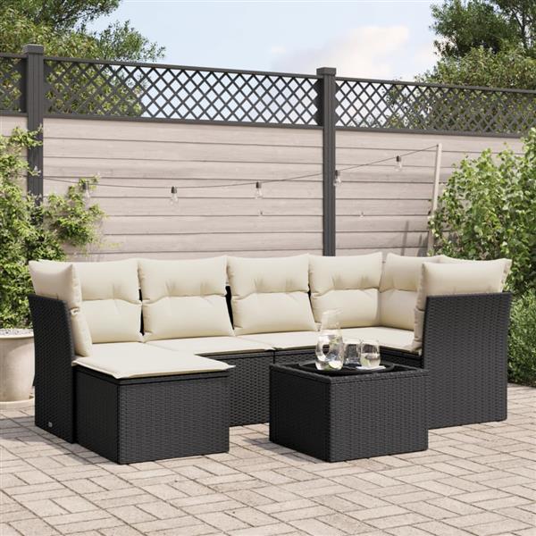 Grote foto vidaxl 7 delige loungeset met kussens poly rattan zwart tuin en terras tuinmeubelen