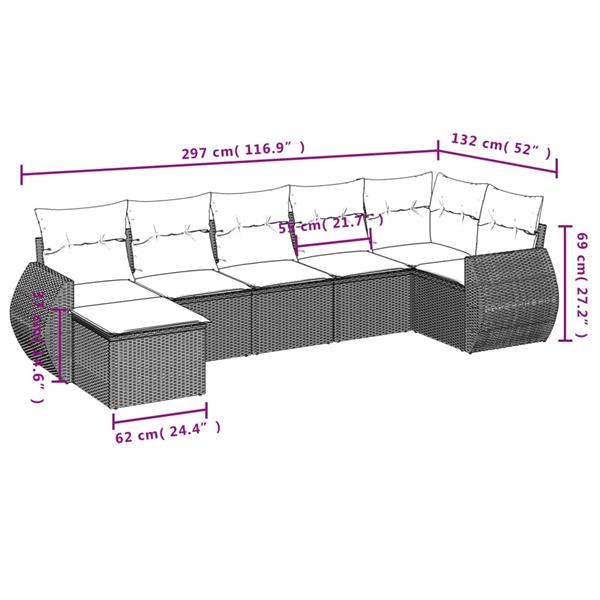 Grote foto vidaxl 7 delige loungeset met kussens poly rattan zwart tuin en terras tuinmeubelen