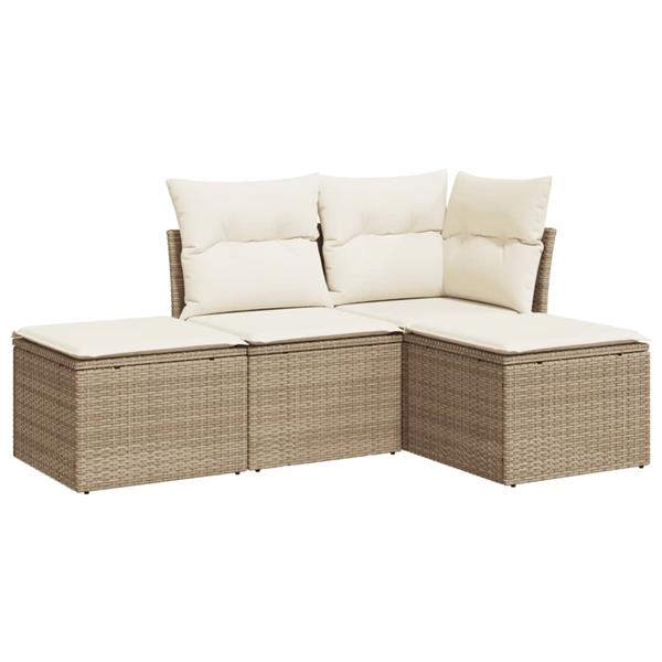 Grote foto vidaxl 4 delige loungeset met kussens poly rattan beige tuin en terras tuinmeubelen