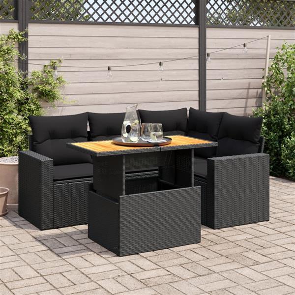 Grote foto vidaxl 5 delige loungeset met kussens poly rattan zwart tuin en terras tuinmeubelen