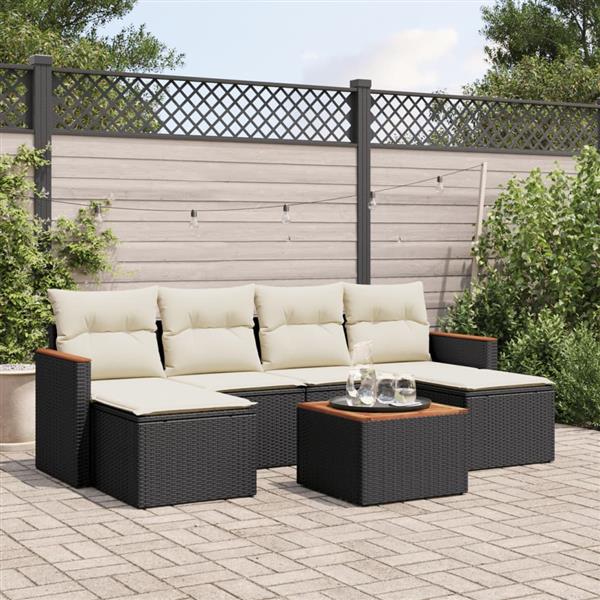 Grote foto vidaxl 7 delige loungeset met kussens poly rattan zwart tuin en terras tuinmeubelen