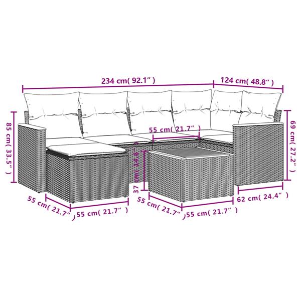 Grote foto vidaxl 7 delige loungeset met kussens poly rattan zwart tuin en terras tuinmeubelen