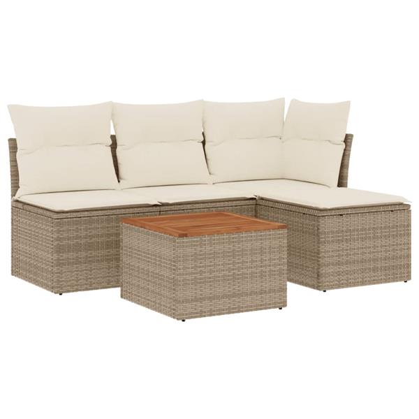 Grote foto vidaxl 5 delige loungeset met kussens poly rattan beige tuin en terras tuinmeubelen