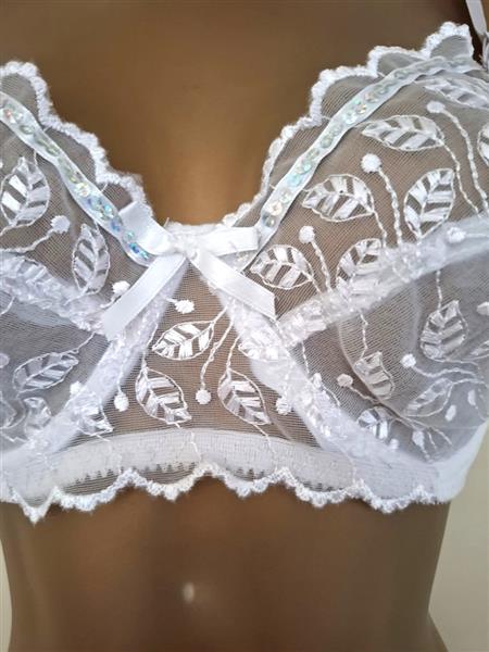 Grote foto chique witte bh met parelmoer paillettes d cups kleding dames ondergoed en lingerie