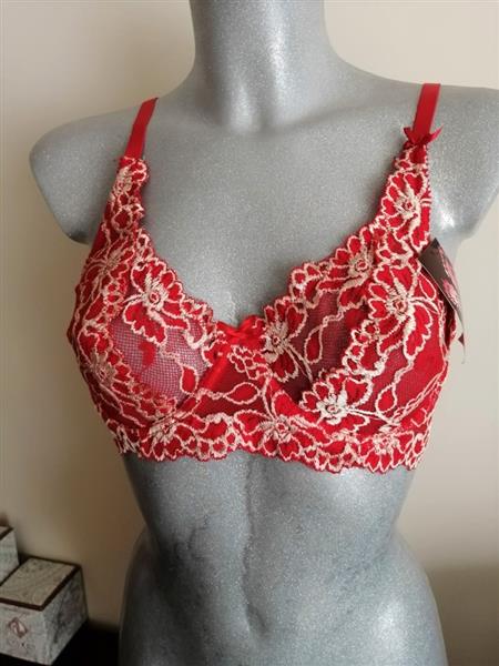 Grote foto chique rode bh met champagnekleur kant 80c kleding dames ondergoed en lingerie