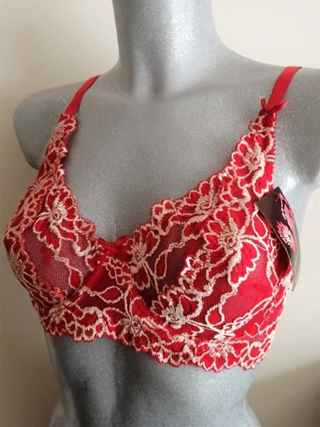 Grote foto chique rode bh met champagnekleur kant 80c kleding dames ondergoed en lingerie