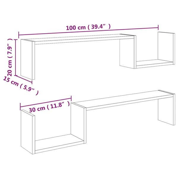 Grote foto vidaxl wandschappen 2 st 100x15x20 cm bewerkt hout sonoma eikenkleurig huis en inrichting woningdecoratie