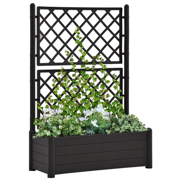 Grote foto vidaxl plantenbak met latwerk 100x43x142 cm pp antraciet tuin en terras overige tuin en terras