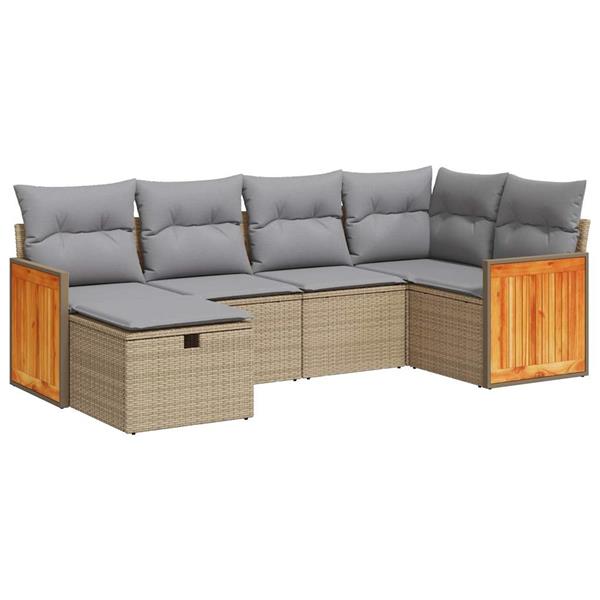 Grote foto vidaxl 6 delige loungeset met kussens poly rattan beige tuin en terras tuinmeubelen