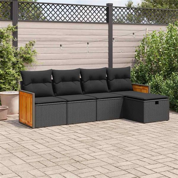 Grote foto vidaxl 5 delige loungeset met kussens poly rattan zwart tuin en terras tuinmeubelen