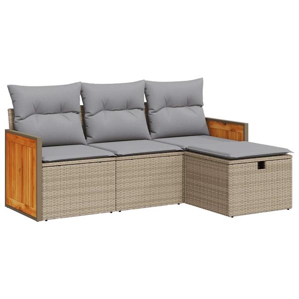 Grote foto vidaxl 4 delige loungeset met kussens poly rattan beige tuin en terras tuinmeubelen