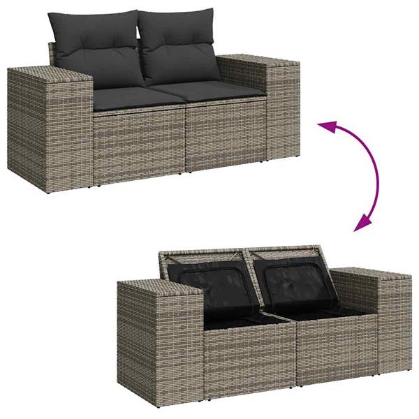 Grote foto vidaxl 6 delige loungeset met kussens poly rattan grijs tuin en terras tuinmeubelen