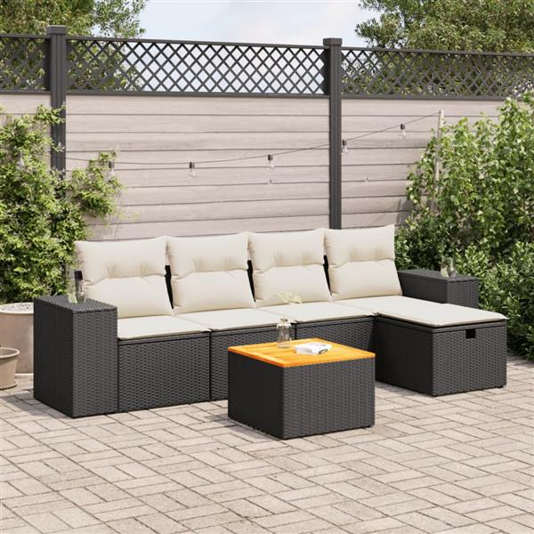 Grote foto vidaxl 6 delige loungeset met kussens poly rattan zwart tuin en terras tuinmeubelen