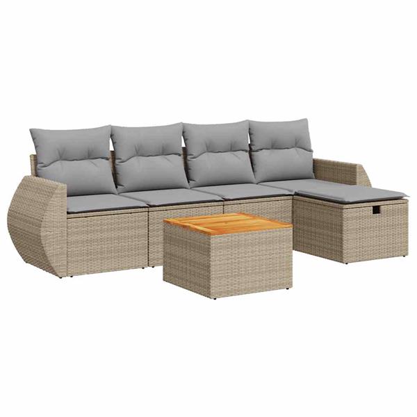 Grote foto vidaxl 6 delige loungeset met kussens poly rattan beige tuin en terras tuinmeubelen