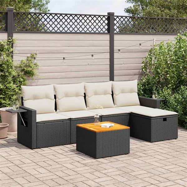 Grote foto vidaxl 6 delige loungeset met kussens poly rattan zwart tuin en terras tuinmeubelen