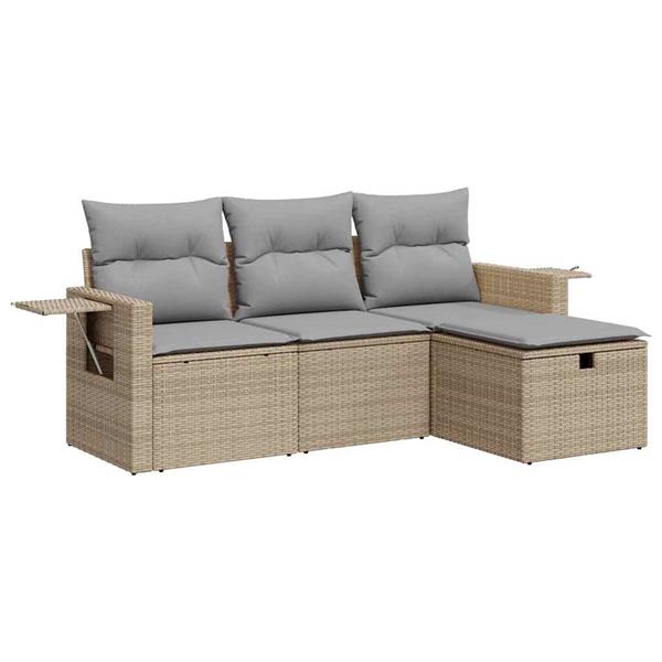 Grote foto vidaxl 4 delige loungeset met kussens poly rattan beige tuin en terras tuinmeubelen