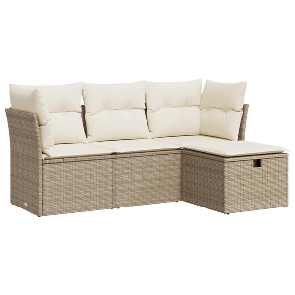 Grote foto vidaxl 4 delige loungeset met kussens poly rattan beige tuin en terras tuinmeubelen