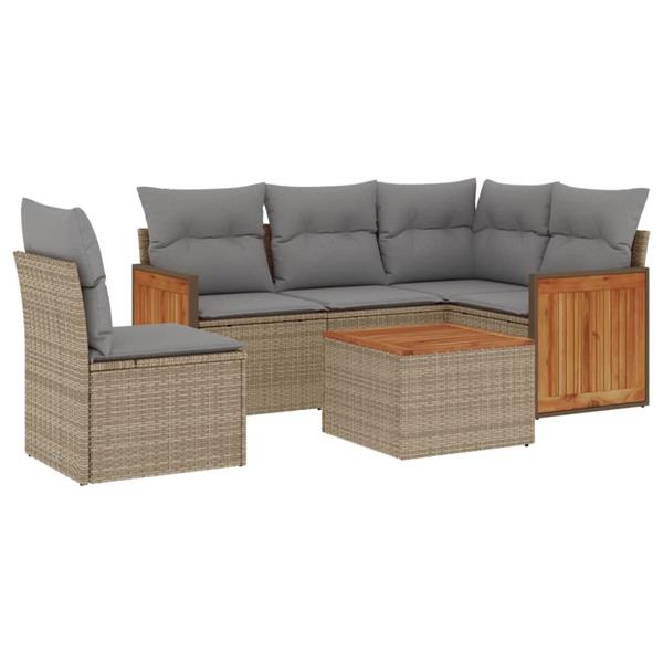 Grote foto vidaxl 6 delige loungeset met kussens poly rattan beige tuin en terras tuinmeubelen