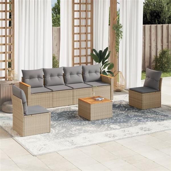 Grote foto vidaxl 7 delige loungeset met kussens poly rattan gemengd beige tuin en terras tuinmeubelen